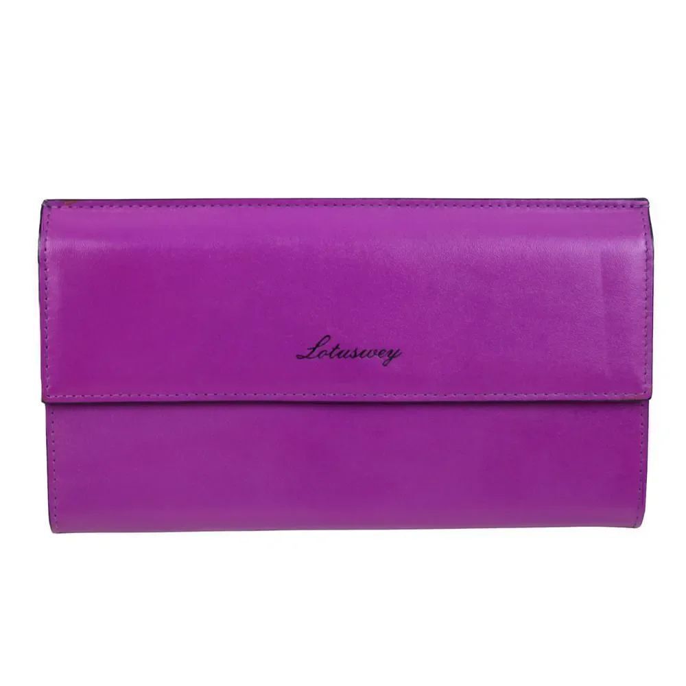 LOTUSWEY PURPLE GENUINE LEATHER CLASP BILL HOLDER ID CARD WALLET CLUTCH PURSE